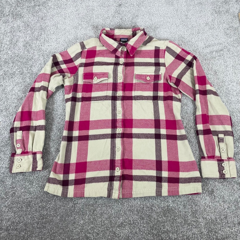 Patagonia Flannel Shirt Womens 4 Cotton Pink Plaid Button Up Camping Lumberjack - Picture 2 of 11